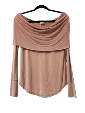 We The Free Dusty Pink Cosmo Top Ombré Ballet Cowl Neck Fold Over Long Sleeve M